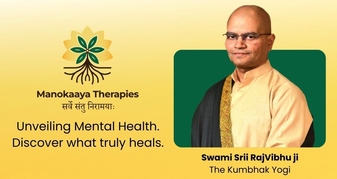 Manokaaya Therapies hero banner featuring Swami Srii RajVibhu ji